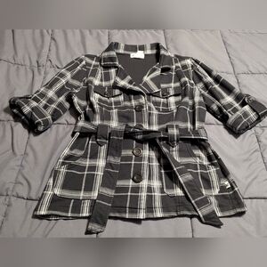 SELF ESTEEM Vintage Plaid Button-Up short sleeve Belted Jacket size XL